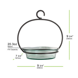 Cuban Bowl & Metal Hanger, 5 Colors; glass bowl in metal frame with hook, 9¾″ size, 20 oz capacity, ideal for birds or plants.